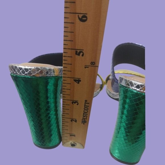 Cathy Din Faux Snake Skin Print Sandals Womens Metallics Purple Gold  Sz 6.5 - Picture 12 of 15